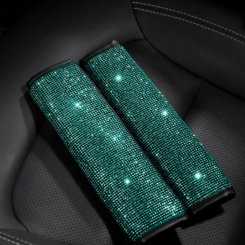 Luxury Rhinestones Crystal Green Car Seat Belt Cover Pad Armrest Cover  Steering Wheel Cover Lady Auto Interior Accessories Women - Ornaments -  AliExpress