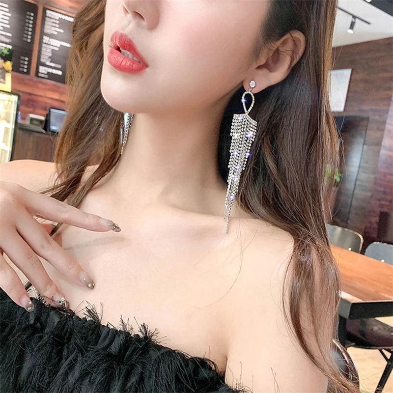 Drop Earrings Zinc Alloy Rhinestone Earrings Jewelry Ladies Personality Temperament Princess Hook Earr