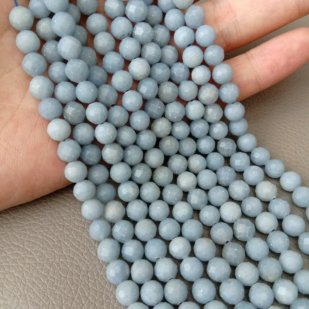 Blue Angelite 6.5mm Round Faceted Beads Angel Stone Blue 15.5