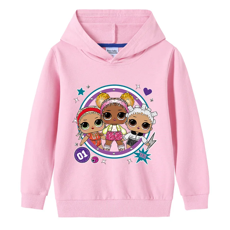 

Girls Hoodies Pure Cotton LoL Surprise Doll Print Girls Autumn Clothes Casual Tops with Hood