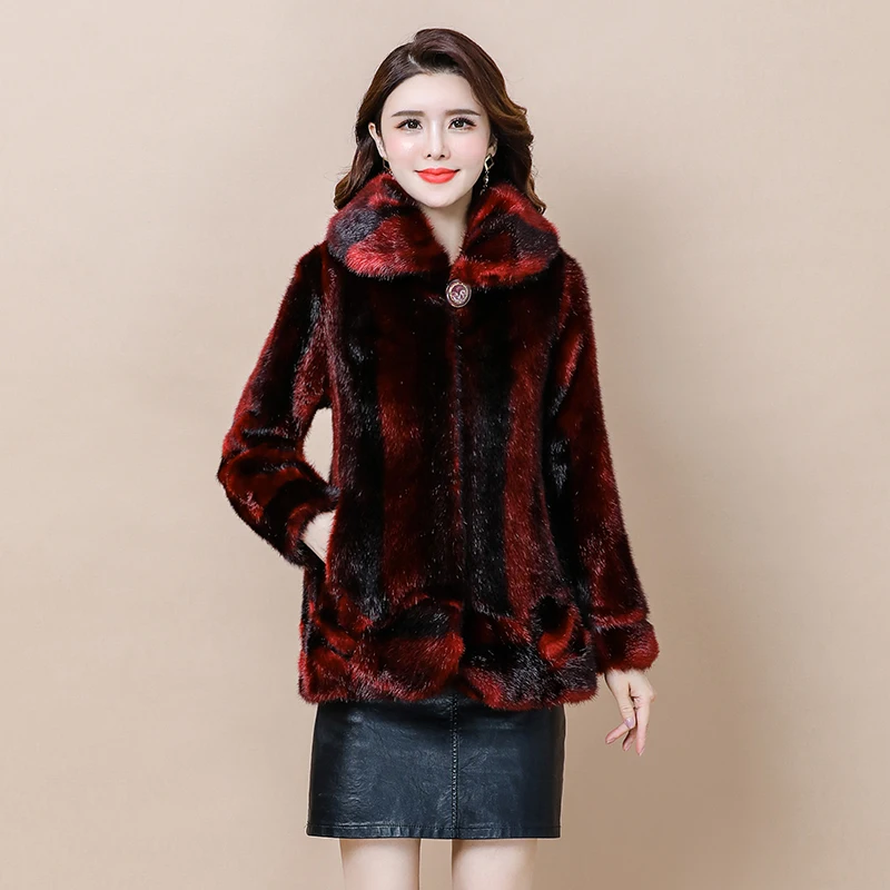 HANZANGL Luxury Plus Size Women Mink Fur Coat Winter Long Sleeve Warm Fur Jacket Women Clothes Free shipping
