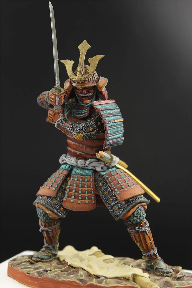 3 Heads 1:24 Scale 75mm Resin Kit Ancient Samurai Figure Model Unpainted Statue 