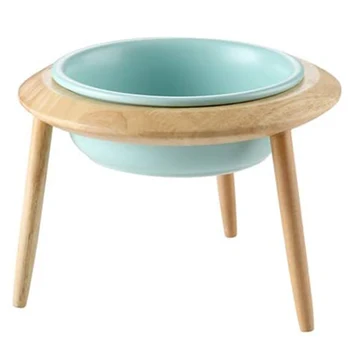 

Ceramic Wooden Bowl for Cats High Flying Saucer Cat Bowl Adjustable Elevated Pet Bowl Trumpet
