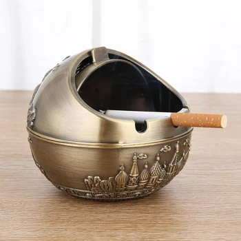 

European retro home ashtray creative personality spherical with cover metal multi-function office living room anti-flying ash