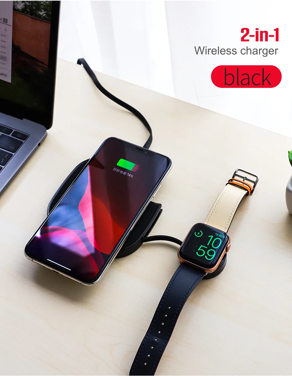HOCO 2в1 Qi Беспроводное зарядное устройство для iPhone 8 X XS Max XR для Apple Watch 4 3 2 1 10 Вт быстрая Беспроводная зарядка для samsung S10 S9