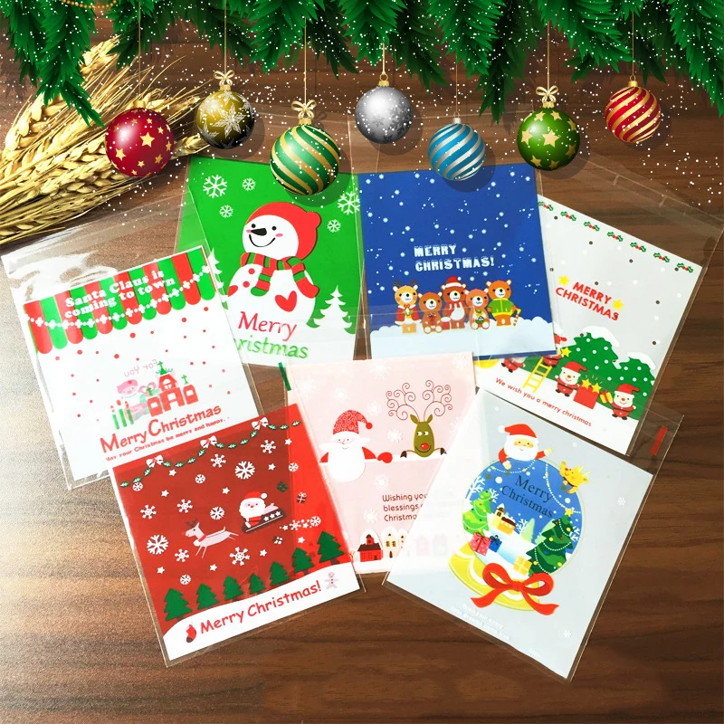 

100pcs DIY Merry Christmas Baking Packaging Candy Storage Bags Cute Kawaii Cartoon DIY Cookies Bag New Arrive Hot Sale Drop Shi