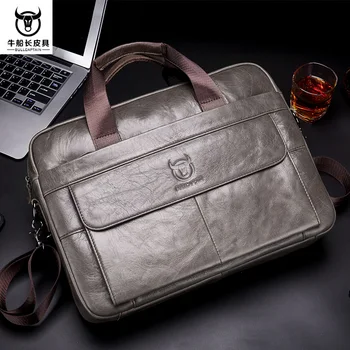 

Genuine Leather Man Business Briefcase Guarantee Natural Cowskin Men's Handbag 14" inch Laptop Bag