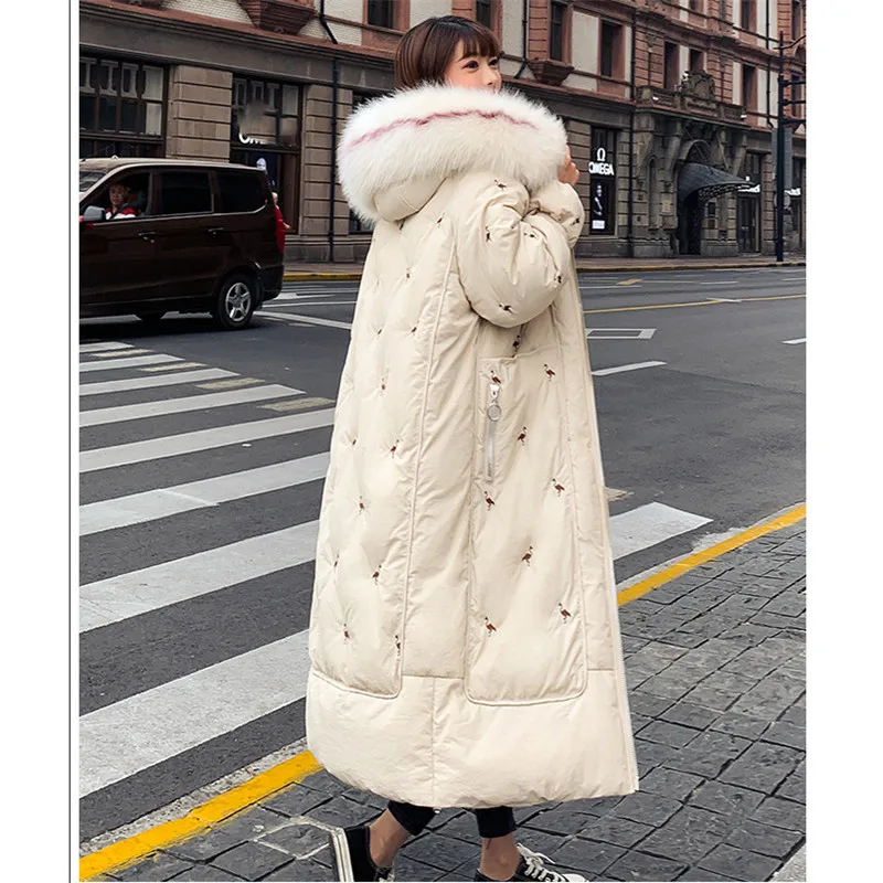 Модная женская парка, черный, синий, бежевый, S-2XL, большие размеры,, зимняя новая Корейская одежда с длинными рукавами и капюшоном, свободная, длинная, теплая одежда LR434