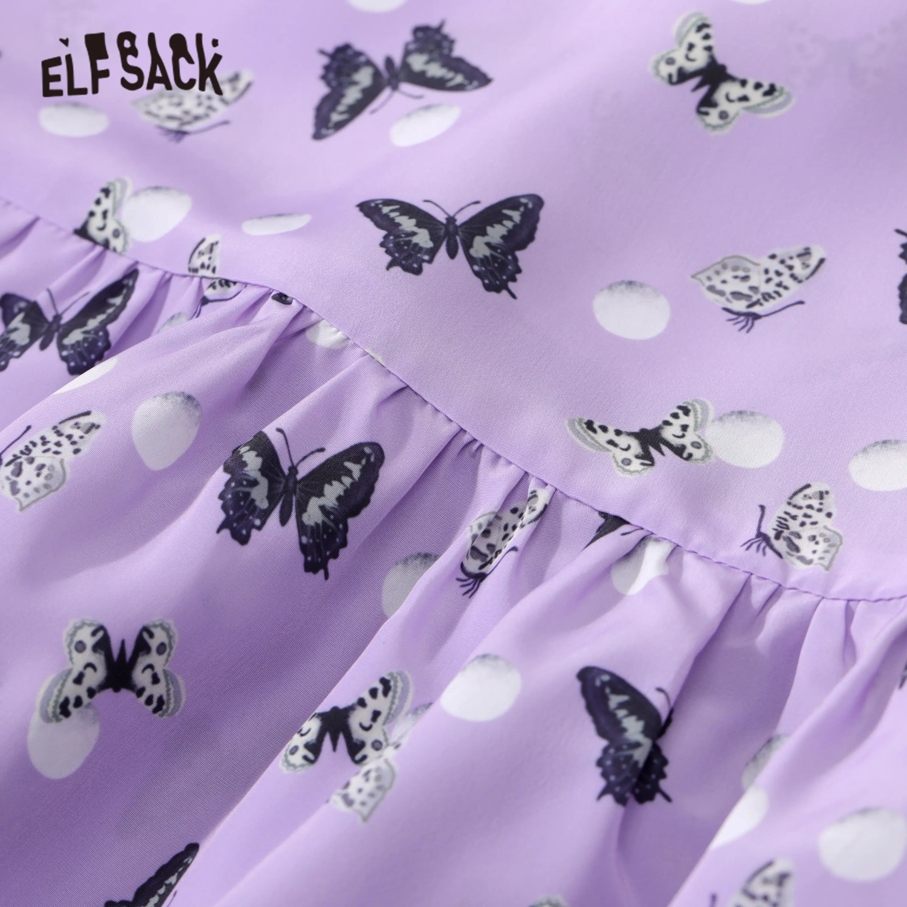 Женское Повседневное платье ELFSACK фиолетовое мини в горошек с открытыми плечами