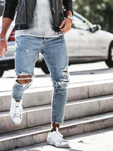

2022 Men's Jeans Ripped Skinny Hole Trousers Stretch Slim Denim Pants Retro Blue Casual Jogging Pencil Jeans for Men