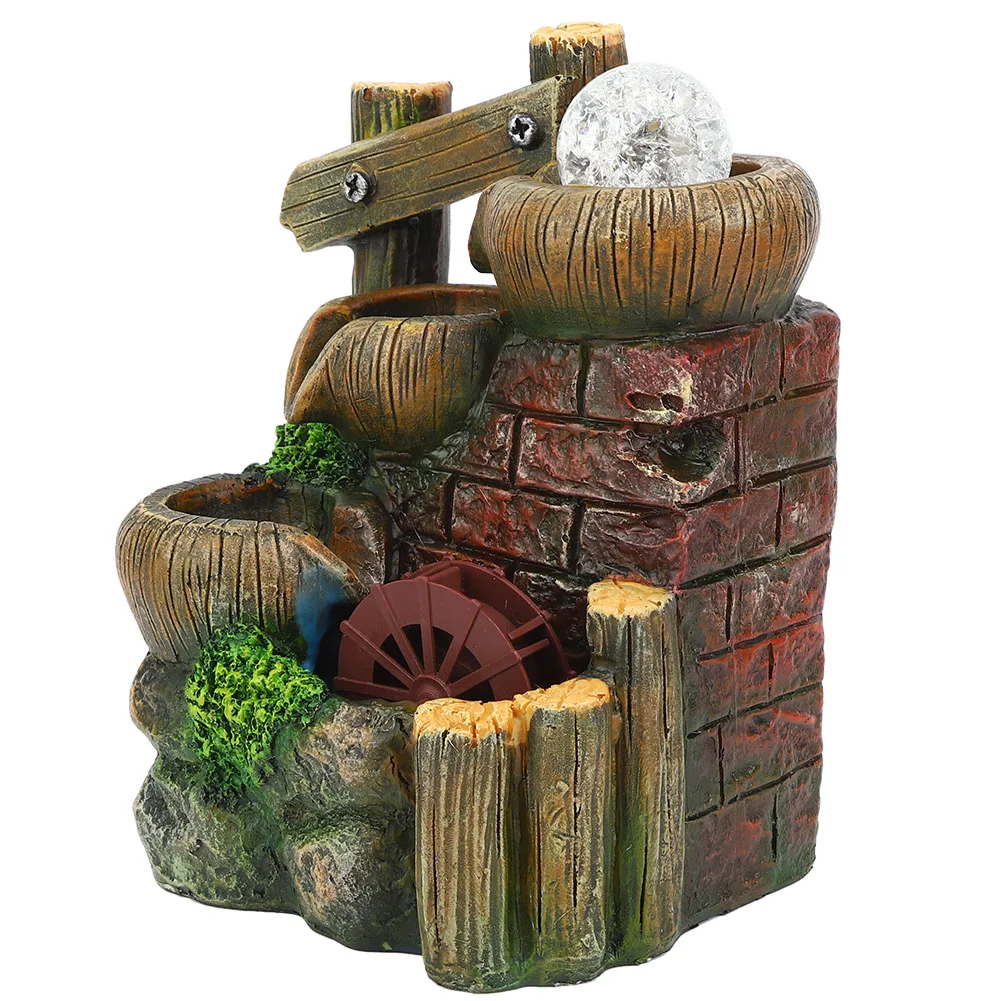 

New Resin Desktop Fountain Flowing Water Ornament Home Office Table Decoration Desktop Fountain Ornaments EU Plug AC220V-240V