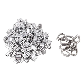 

High Quaity 100 pcs 1.5mm Wire Rope Aluminum Sleeves Clip Fittings Cable Crimps + 10 pcs M2 Stainless Steel Thimble Combo CNIM H