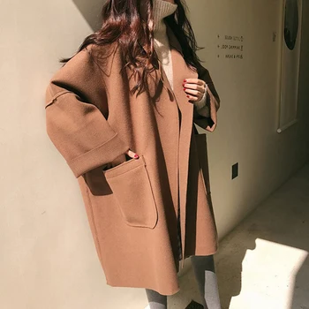 

Winter Women's Coats Female Jackets Lapel Long Sleeve Loose Open Stitch Oversize Coat Korean Fashion Clothes New Black Brown