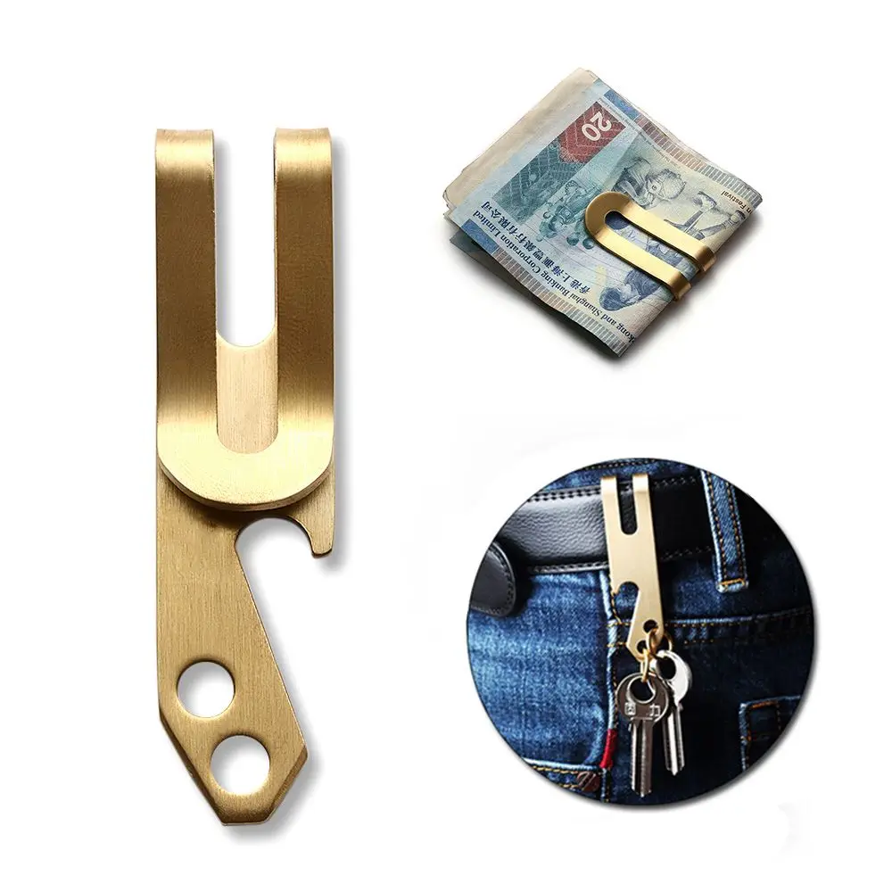 

Portable Men Money Clip Pocket Holder Wallet Copper Bottle Opener Key Chain Cash Holder 3 in 1 Tool Brass Belt Clip