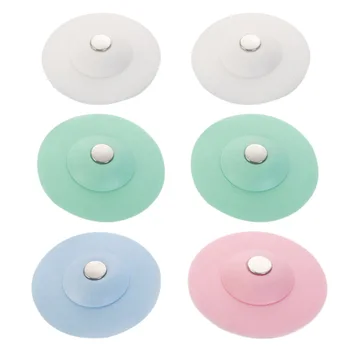 

6pcs Household Press Type Silicone Floor Drain Sink Bathtub Plug Hair Catcher Cover for Kitchen Bathroom Tub Press Drain Tools