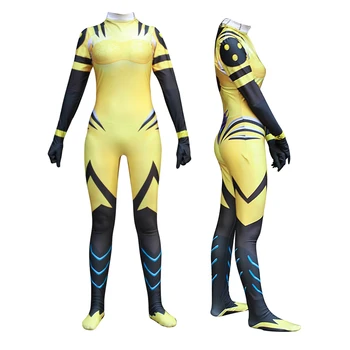 

Game OW DVA Mercy Costume Armored Strips Spandex Girl Angela Ziegler Fullbody Zentai Cosplay Suit Woman Superhero Costume