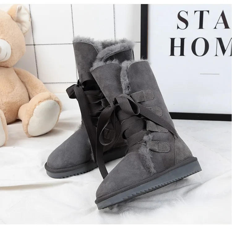 Модные женские зимние сапоги на натуральном меху; высокие сапоги; зимние сапоги из натуральной овечьей кожи; теплые шерстяные высокие сапоги; обувь