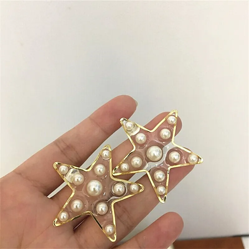 F. J4Z новые женские серьги, модные массивные серьги из прозрачной смолы, сердце, звезда, имитация жемчуга, висячие серьги, Прямая поставка, аксессуары - Окраска металла: stud star