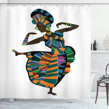 

African Woman Black Girl in a Traditional Dress Performing an Ethnic Dance Native Zulu Cloth Fabric Bathroom Decor