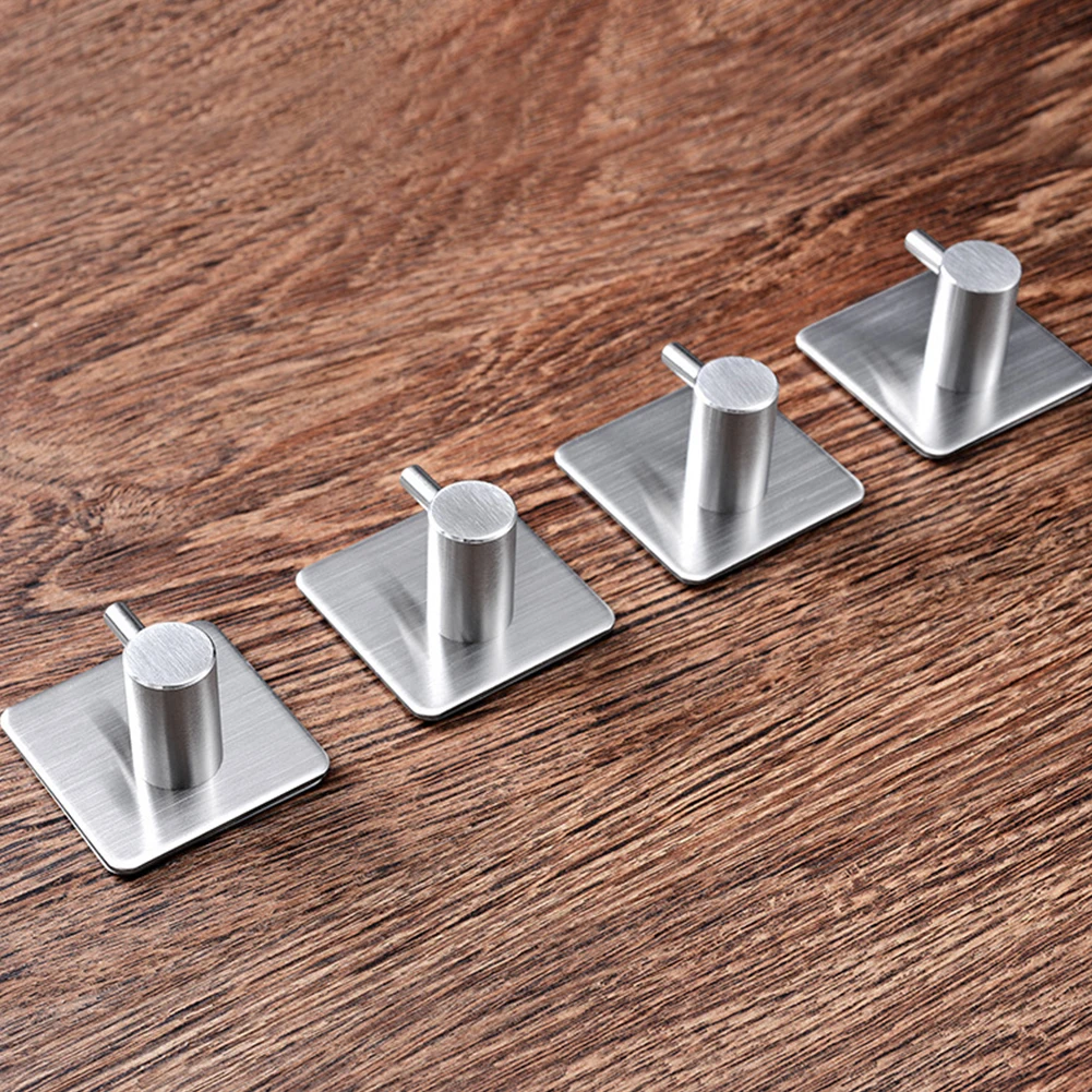 4Pcs Robe Brushed Self Adhesive Stainless Steel Towel Holder Umbrellas Single Towels Bedroom Hanger Bathroom Wall Mounted Hook