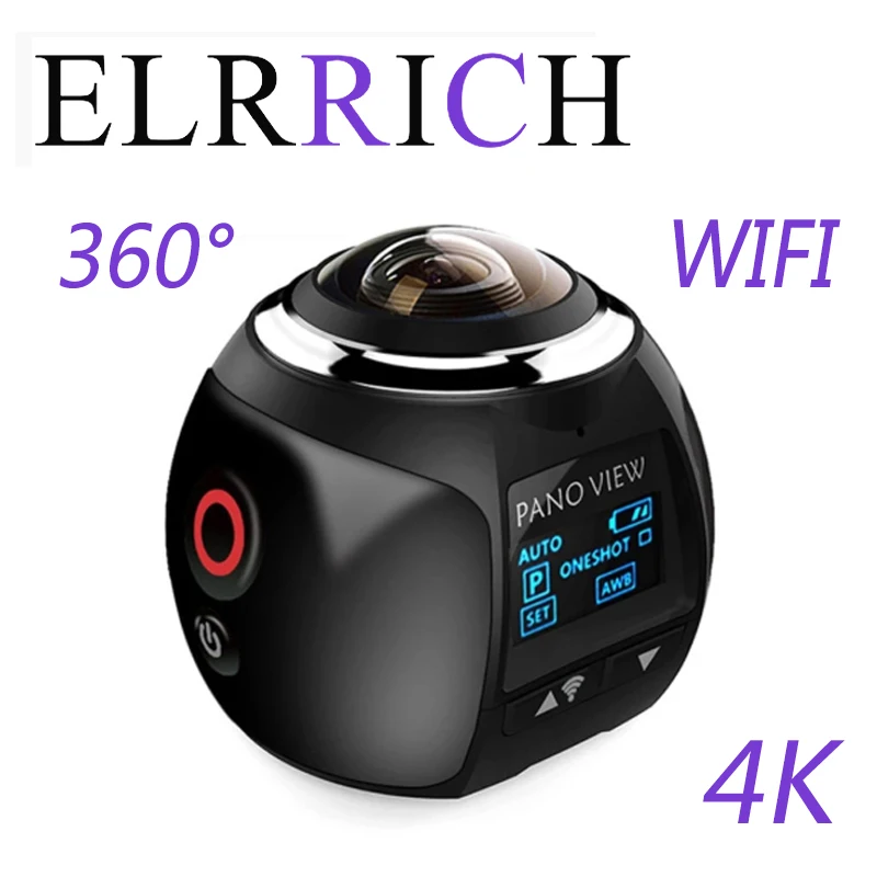 Экшн-камера ELRRICH мини-камера 4K 360 с Wi-Fi 2448*2448 Ultra HD панорамная градусов для