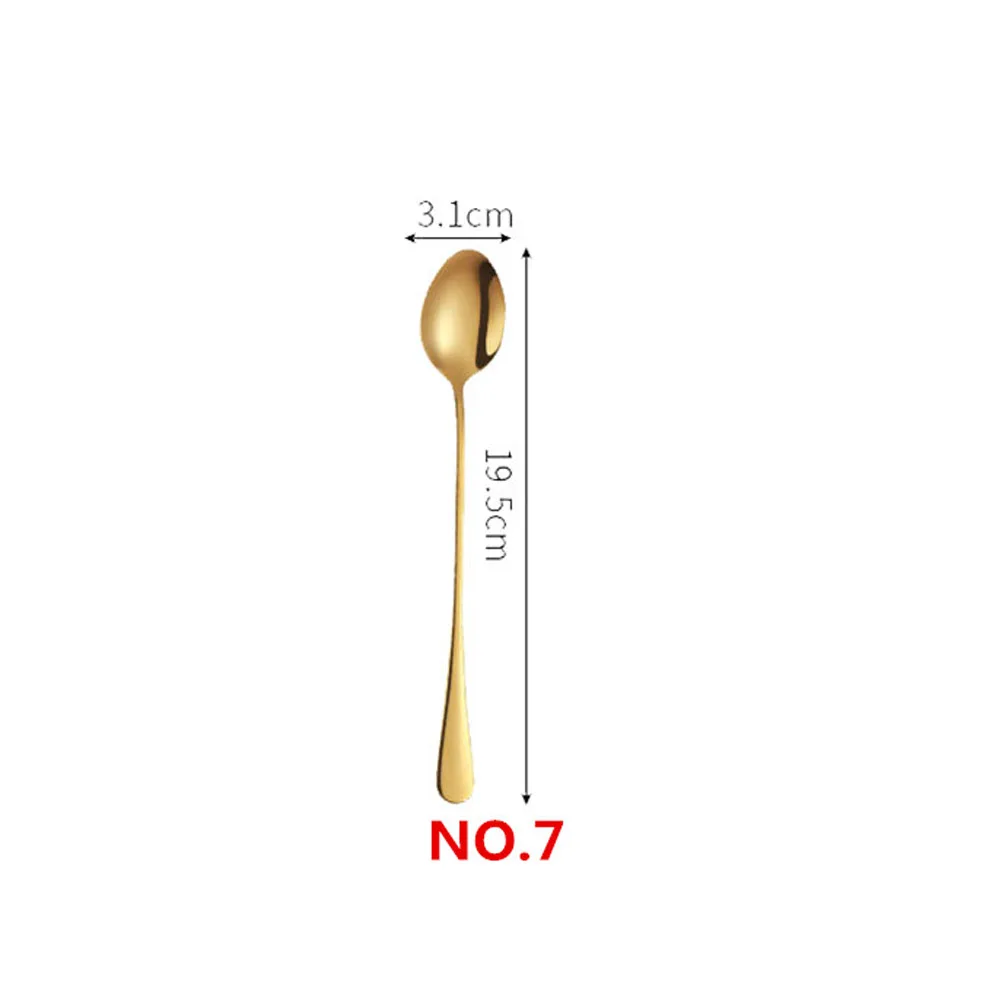 NO.7 Sharp Spoon 1/5 комплектов, Нержавеющая сталь набор золотых столовых приборов Зеркало Посуда Золотой столовый Услуги совки Ножи вилка Кухня аксессуары - Цвет: NO.7 Sharp Spoon