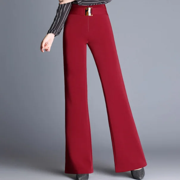 red high waisted wide leg trousers