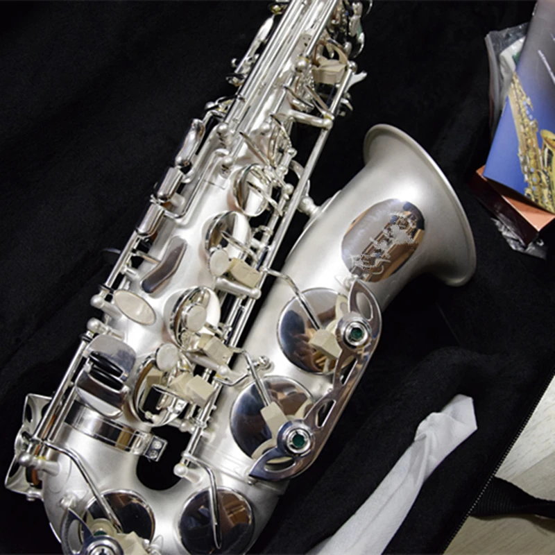 

France Professional Eb E Flat Alto Saxophone Silver-plated matte surface Sax R54 Woodwind Musical instrument with Case