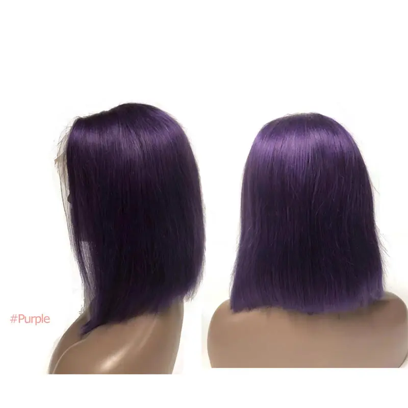 Ombre 13X4 кружевные передние 613 блонд боб парики для черных женщин прямые короткие человеческие волосы remy красный синий черный зеленый фиолетовый розовый - Цвет волос: purple