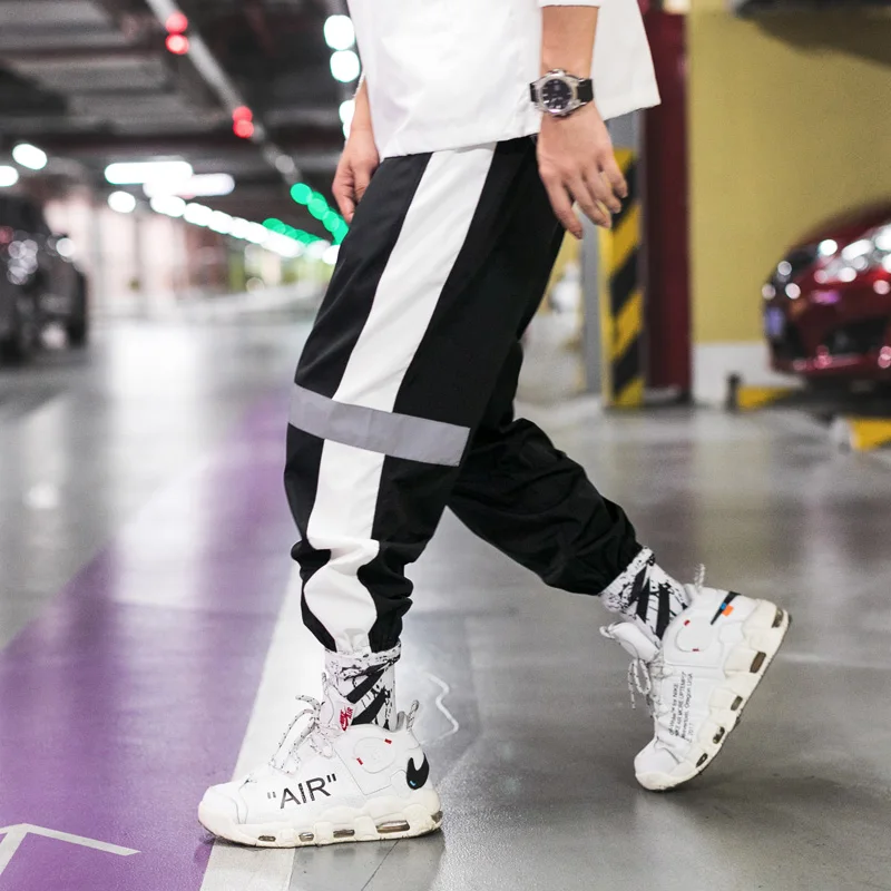2019 осенние светоотражающие мужские штаны для бега хип-хоп танцевальные Боковые Полосатые спортивные штаны шаровары уличная одежда