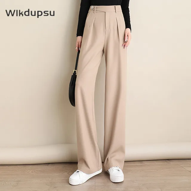 Autumn Winter Pants For Women Office Lady New Fashion Korean Solid Formal  Elegant Trousers High Waisted Wide Leg Suit Pants - AliExpress
