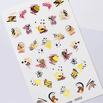 

Harunouta Moon Star Water Nail Stickers Gold Leaves Purple Flower Water Decals Dress Slider Nail Foil Wraps DIY Nail