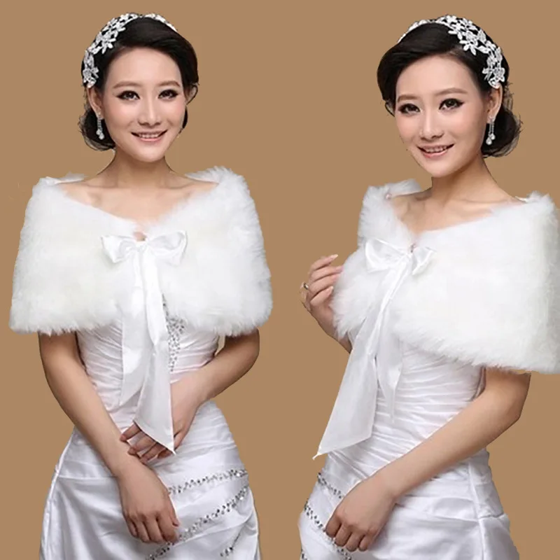 In Stock Fur Shawl Wedding Wrap For Formal Dress Cheongsam Married Outerwear Bridal Cape Autumn Winter Jacket Bolero OJ00165