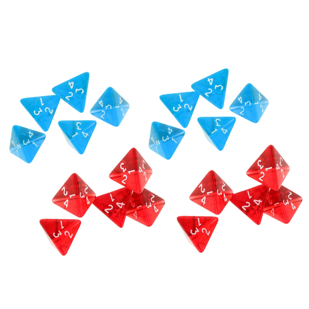 Pack Of 20 Acrylic Multi-Sided Dice D4 D&D RPG Cup Game Polyhedral Dice Set Blue Red
