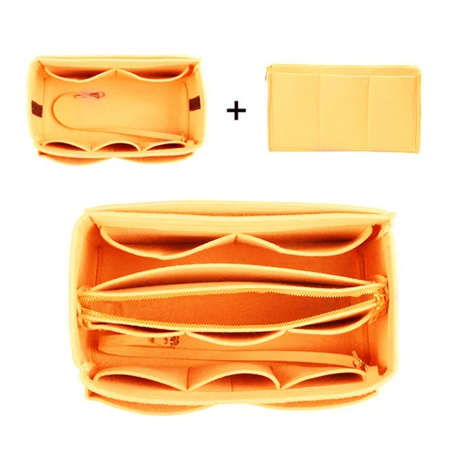 Hot Popular Women's Makeup Organizer Felt Cloth Insert Bag Multi-functional Travel Cosmetic Bag Girl Storage Toiletry Liner Bags Yellow