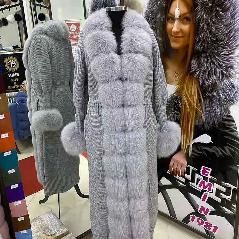 Natural Fur Cardigan Long Women Winter 