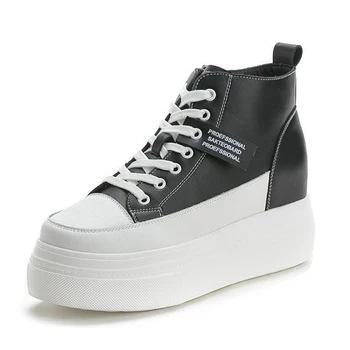 

Genuine Leather Wedges Shoes For Women Sneakers 2020 Platform Sneakers Women's Shoes With Rubber High Heels Casual Sneaker New