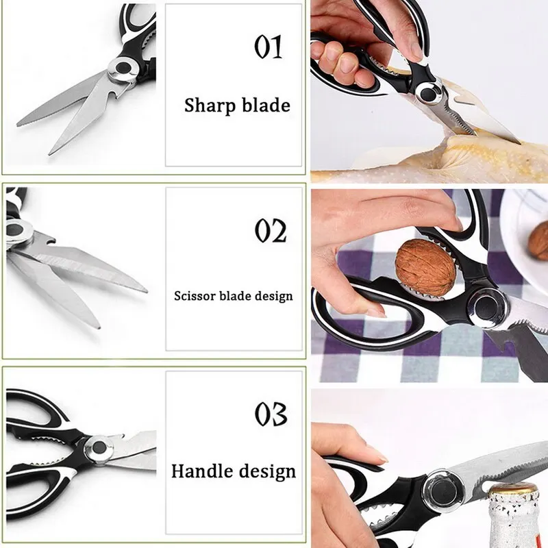 1PC Kitchen Scissors Stainless Steel Food Shears for Meat Vegetables Herb Chicken Scissors Multifunctional Kitchen Tool