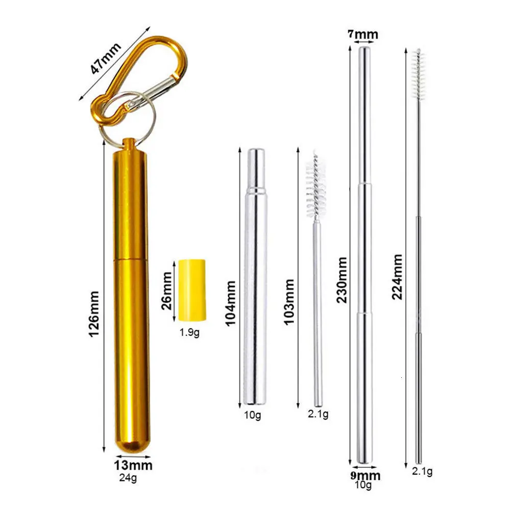 6 шт Портативный Нержавеющая сталь телескопическая питьевой соломы для путешествий многоразовые cгибающийся металлический питьевой соломы с Чехол и щетка