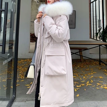 

FMFSSOM 2020 Autumn Witer Fashion Solid Hooded Parkas Jacket Women Large Fur Collar Warm Thickness Padded Outwear