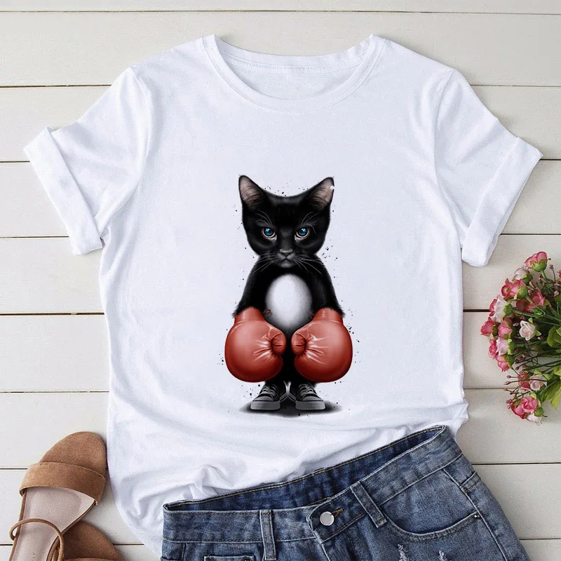 Boxing Catwoman T-shirt Cartoon Print T-shirt Summer Fashion Harajuku Graphic T-shirt Casual Female