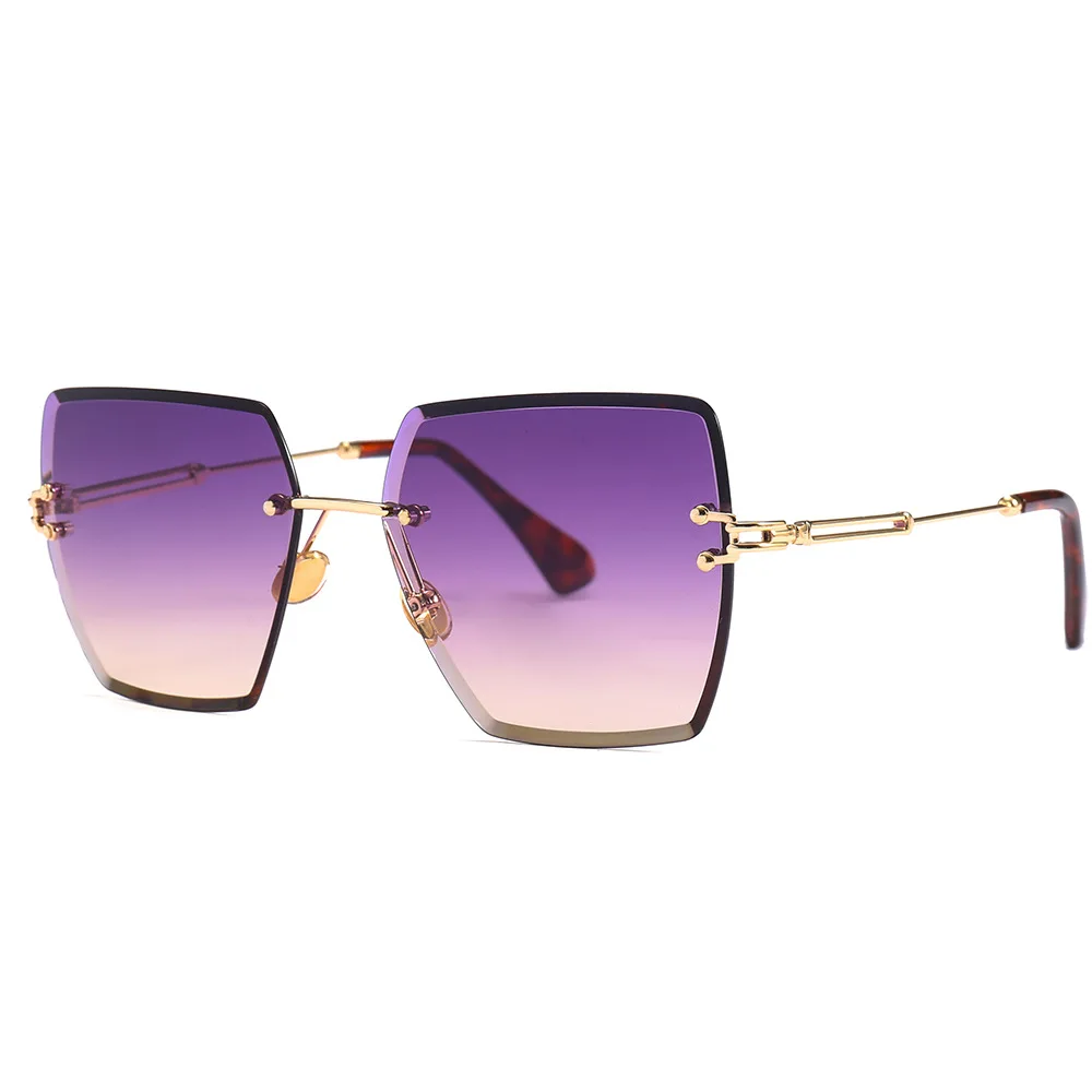 Elbru без оправы Квадратные Солнцезащитные очки для женщин мужские металлические высококачественные брендовые дизайнерские разноцветные солнцезащитные очки для мужчин женские подарки UV400 - Цвет линз: Purple Tea