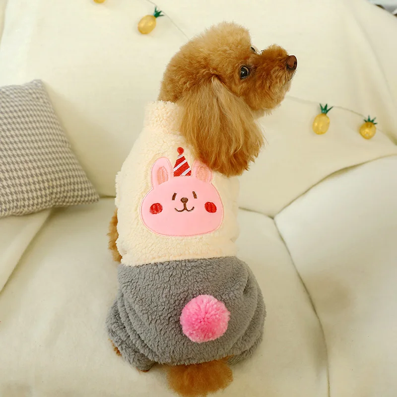 

Dog Clothes Winter Autumn Teddy Puppy Dog Bulldog Chihuahua Warm Velvet Birthday Party Jumpsuit Rabbit Plush Four Legged Clothes