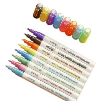 

Self-outline Metallic Markers, 8pcs Double Line Pen BuIIet Journal Pens & Colore F3MA