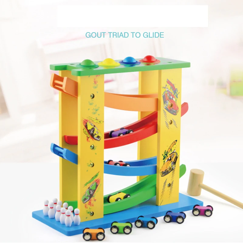 

Multifunctional Wooden Children's Educational Track Glider Baby Fun Early Education inertia slide speed wooden toy