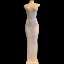 Новая женская одежда, Прозрачное платье-накидка с блестящими камнями, сетчатый вечерний костюм, платья для празднования дня рождения