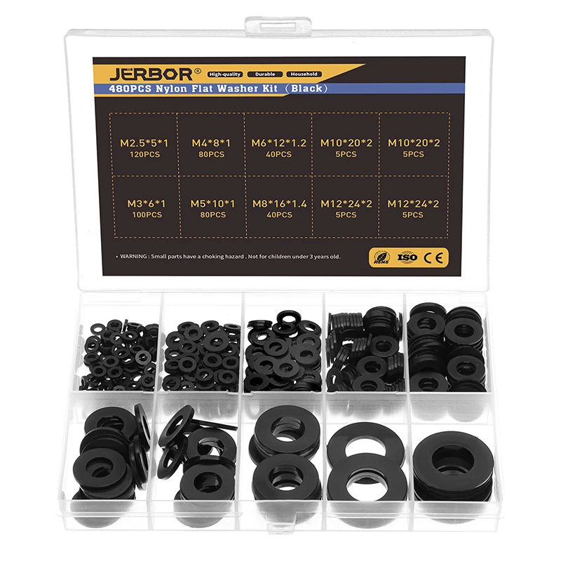 

480Pcs M2 M3 M4 M5 M6 M8 M10 M12 Black or White Plastic Nylon Washer Flat Spacer Washer Seals Gasket Ring Washers