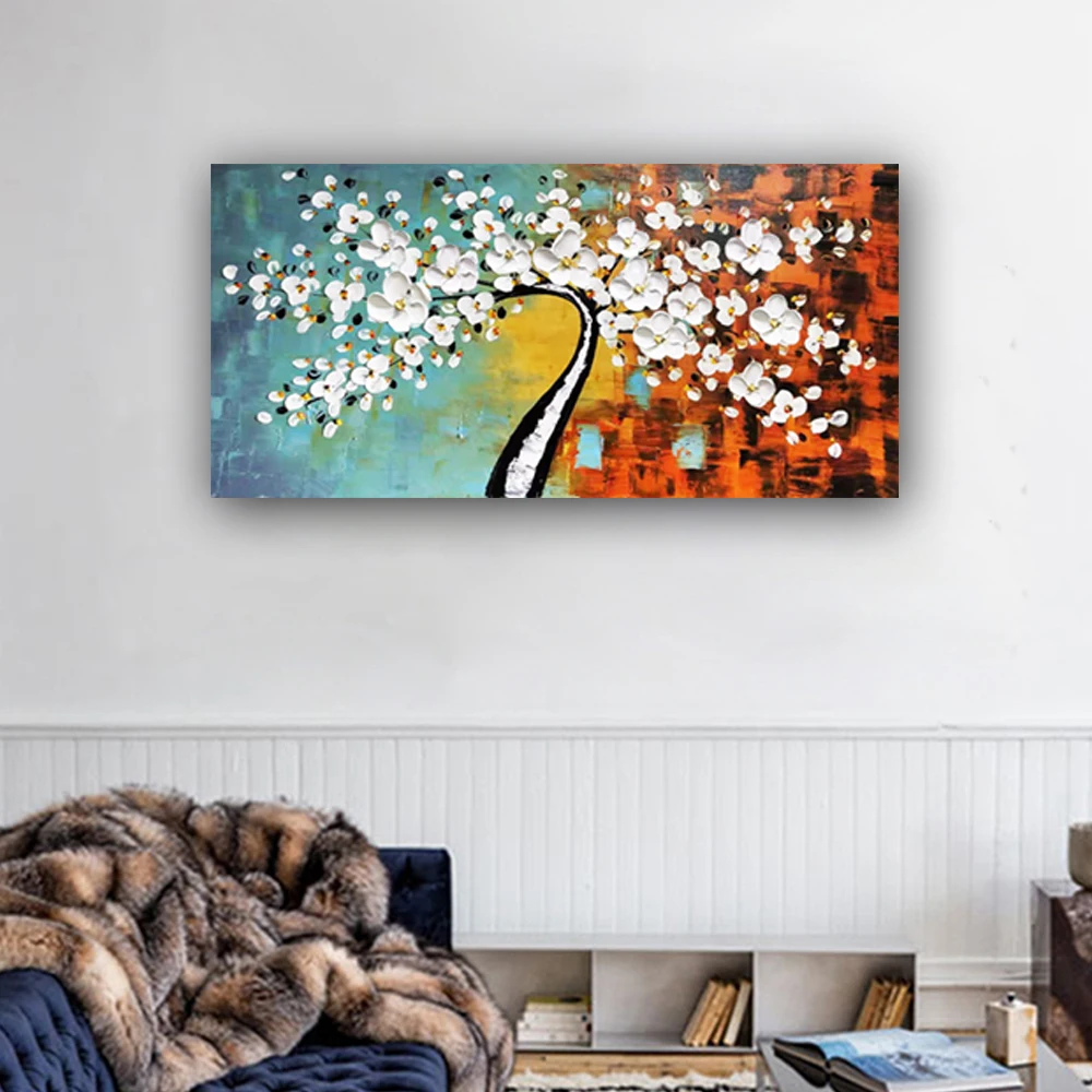 

Flower Tree Canvas Painting Modern Prints Framed Hand-painted Oil Painting Set Wall Decoration for Home Living Room Art Picture