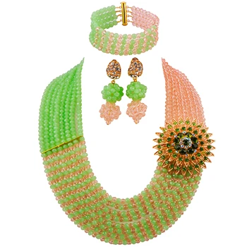 

Majalia classic fashion Nigerian wedding African jewelry set Mint green and Peach crystal necklace bridal jewelry sets 8jb-22