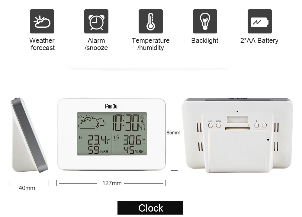 FanJu FJ3364 Метеостанция Будильник цифровой беспроводной датчик Forecast Snooze настольные часы DCF термометр гигрометр инструменты